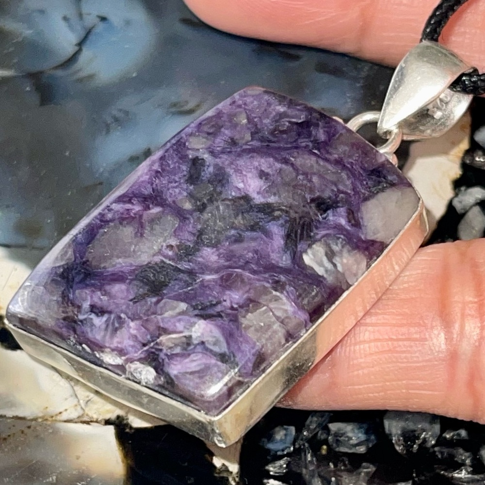 Purple Lilac Stone Charoite Pendant 2”